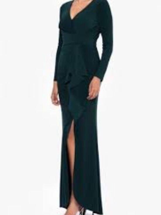 Betsy & Adam Dresses & Skirts - 12 - NWT BETSY &  ADAM PINE GREEN CASCADE RUFFLE GOWN